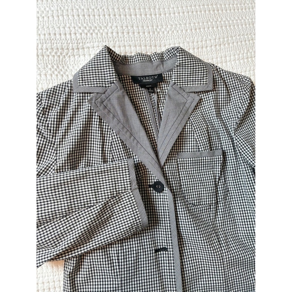 Talbots Blazer Jacket Gingham Black White Size 6 Chic Office Career Teacher